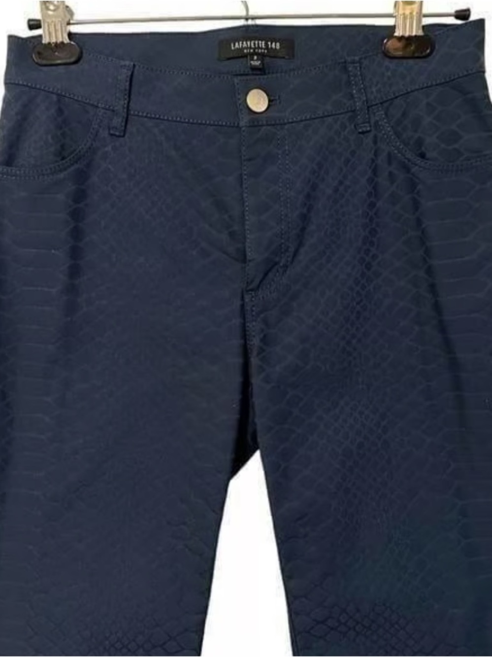 Lafayette 148 Thompson Embossed Snake Pattern Pants in Navy